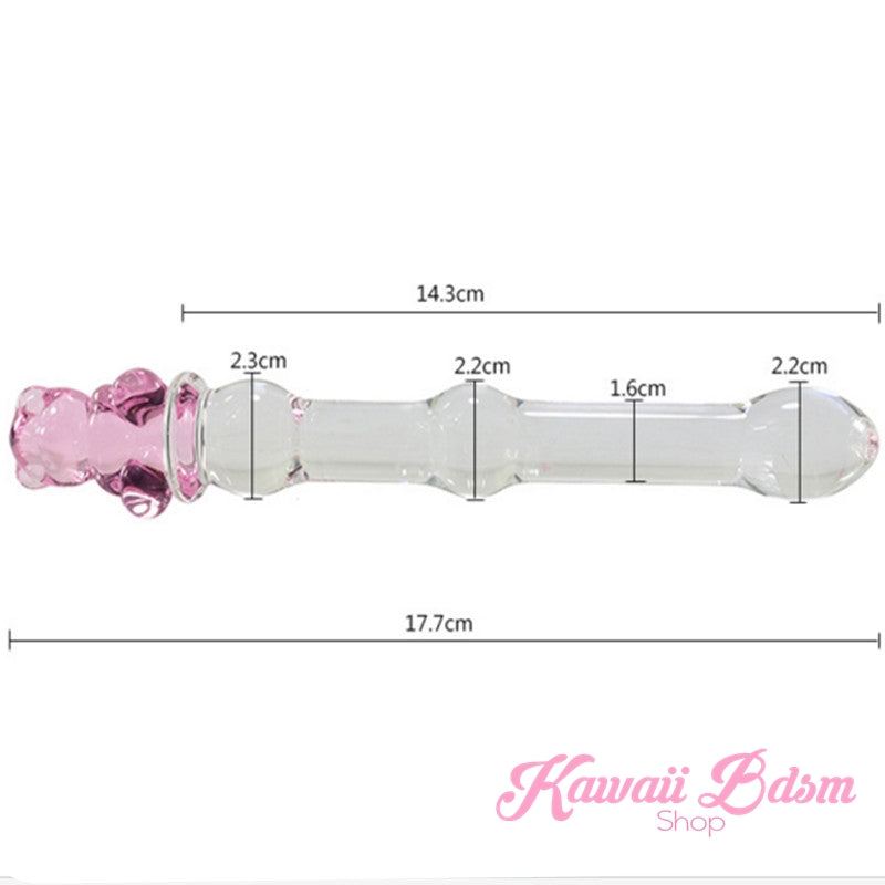 Horizontal display of the slim glass wand showing exact length and width measurements for comfortable play.