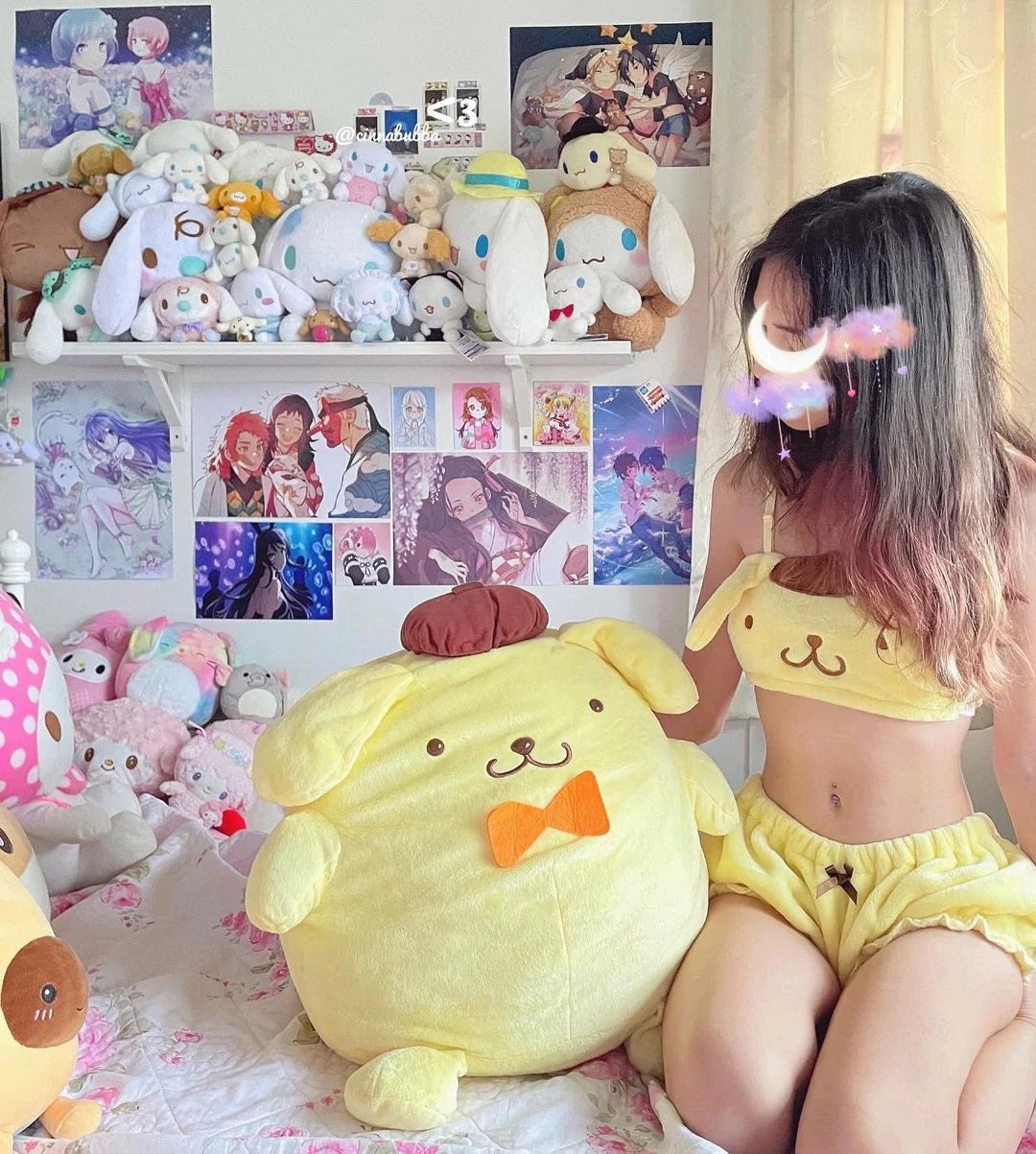 pompompurin pajama shorts top bra lingerie cute kawaii aesthetic soft fuzzy style 