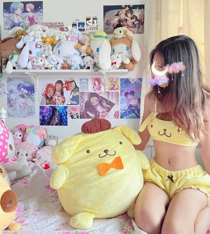 pompompurin pajama shorts top bra lingerie cute kawaii aesthetic soft fuzzy style 