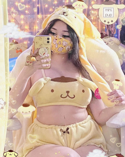pompompurin pajama shorts top bra lingerie cute kawaii aesthetic soft fuzzy style 