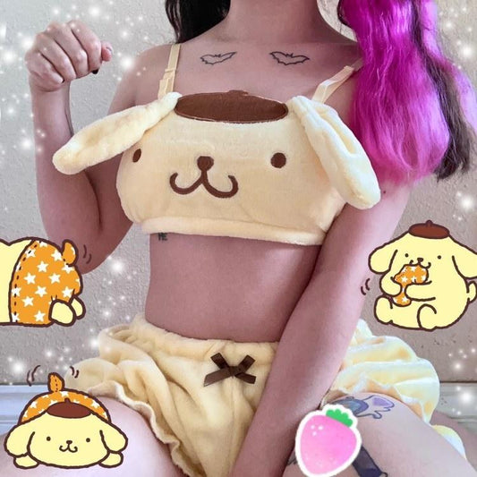pompompurin pajama shorts top bra lingerie cute kawaii aesthetic soft fuzzy style 
