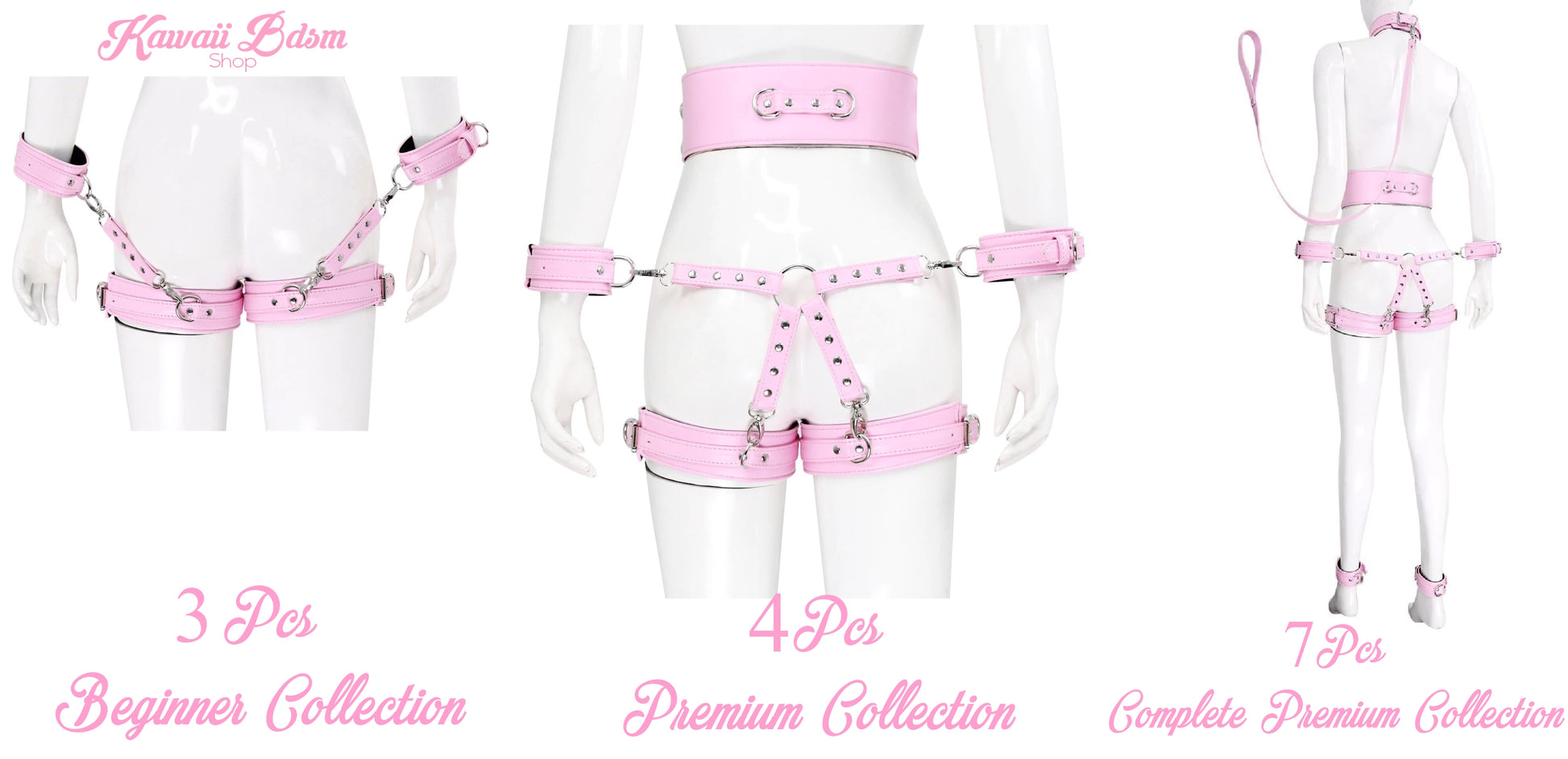 Thigh Ankle Handcuffs Hogtie waist restraints kawaii bdsm pink black, white bondage bdsm kit set complete luxury premium high quality best selling
