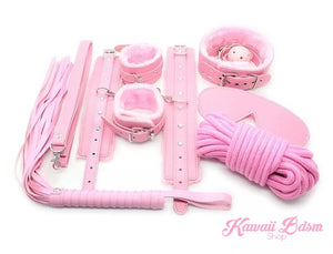 BBdsm kit Set 10 pcs pet bone gag hand cuffs collar leash ankle cuffs whip paddle nipple clamps  feather rope shibari bondage cute pink aesthetic ddlg cglg mdlg ddlb mdlb little submissive restraints sex couple by Kawaii BDSM - cute and kinky / Worldwide Free Shipping (10885266311)