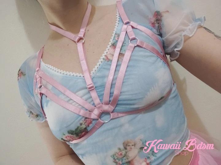 Harness Chest Body handmade bondage black sexy belt ddlg babygirl little one girl women submissive fetish fashion gothic goth pastel outfit little baby by Kawaii Bdsm - Cute and Kinky / Worldwide Free and Discreet Shipping  (11223334471)
