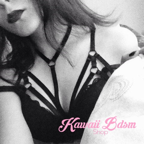 Harness Chest Body handmade bondage black sexy belt ddlg babygirl little one girl women submissive fetish fashion gothic goth pastel outfit little baby by Kawaii Bdsm - Cute and Kinky / Worldwide Free and Discreet Shipping  (11223334471)