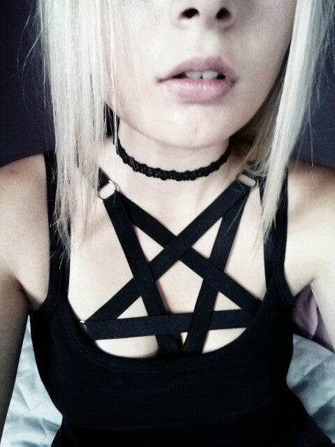 Cute pentagram pastel goth wicca lingerie bra harness garter belt lace sexy kinky black pink fetish aesthetic ddlg cglg mdlg ddlb mdlb little submissive little neko japanese hentai real princess  by Kawaii BDSM - cute and kinky / Worldwide Free Shipping (11023922823)