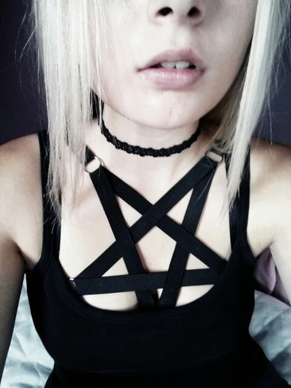 Cute pentagram pastel goth wicca lingerie bra harness garter belt lace sexy kinky black pink fetish aesthetic ddlg cglg mdlg ddlb mdlb little submissive little neko japanese hentai real princess  by Kawaii BDSM - cute and kinky / Worldwide Free Shipping (11023922823)