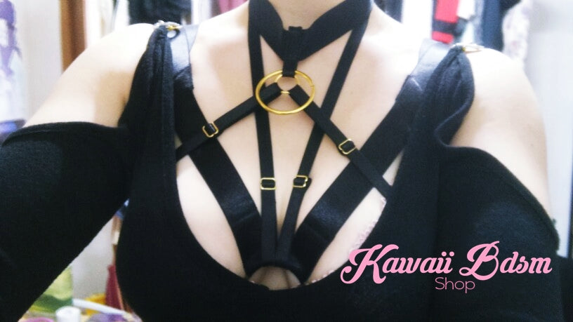 Harness Chest Body handmade bondage black sexy belt ddlg babygirl little one girl women submissive fetish fashion gothic goth pastel outfit little baby by Kawaii Bdsm - Cute and Kinky / Worldwide Free and Discreet Shipping  (1006228209716)