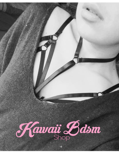Harness Chest Body handmade bondage black sexy belt ddlg babygirl little one girl women submissive fetish fashion gothic goth pastel outfit little baby by Kawaii Bdsm - Cute and Kinky / Worldwide Free and Discreet Shipping  (11223334471)