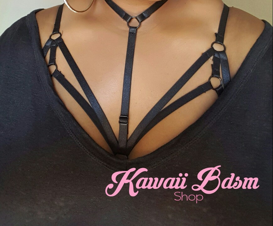 Harness Chest Body handmade bondage black sexy belt ddlg babygirl little one girl women submissive fetish fashion gothic goth pastel outfit little baby by Kawaii Bdsm - Cute and Kinky / Worldwide Free and Discreet Shipping  (11223334471)