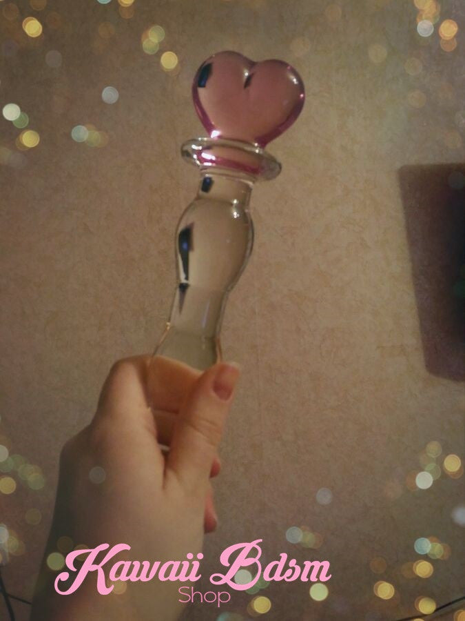 Bdsm Glass Dildo Pink Heart Adult toy Wand Anal Plug Massager aesthetic kittenplay petplay sub bondage ddlg cglg babygirl mdlb by Kawaii Bdsm - Cute and Kinky / Worlwide Free and Disreet Shipping (10885581575)