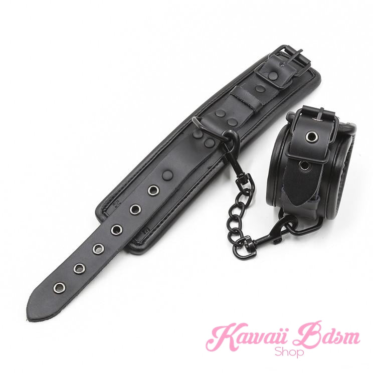 Bdsm bondage kit set vegan leather faux superior premium luxury restraints couple sex black collar hand cuffs ankle leash pet play kitten submissive sub slave by Kawaii Bdsm - cute and kinky / worldwide Free & Discreet Shipping (1227495637044)