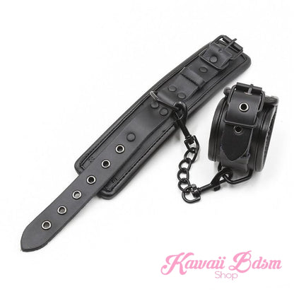 Bdsm bondage kit set vegan leather faux superior premium luxury restraints couple sex black collar hand cuffs ankle leash pet play kitten submissive sub slave by Kawaii Bdsm - cute and kinky / worldwide Free & Discreet Shipping (1227495637044)