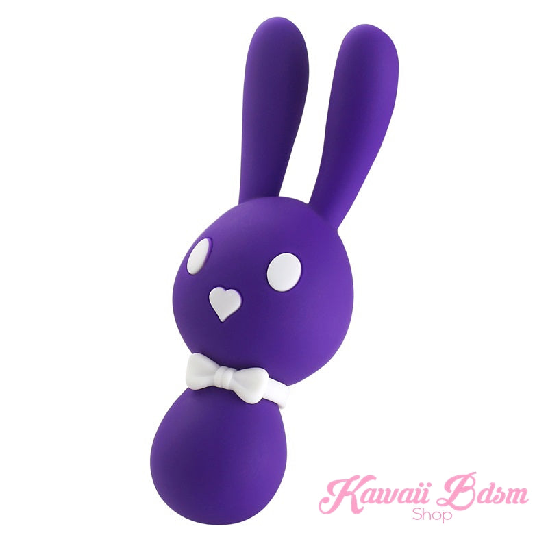 A deep purple kawaii bunny vibrator with white accents on a white background