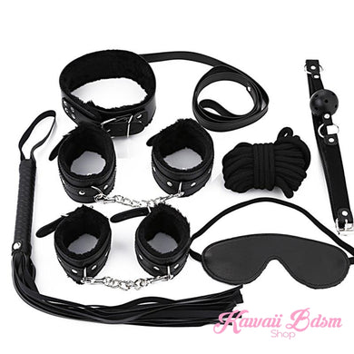 Bdsm kit Set 10 pcs pet bone gag hand cuffs collar leash ankle cuffs whip paddle nipple clamps  feather rope shibari bondage cute pink black red aesthetic ddlg cglg mdlg ddlb mdlb little submissive restraints sex couple by Kawaii BDSM - cute and kinky / Worldwide Free Shipping (11017516999)