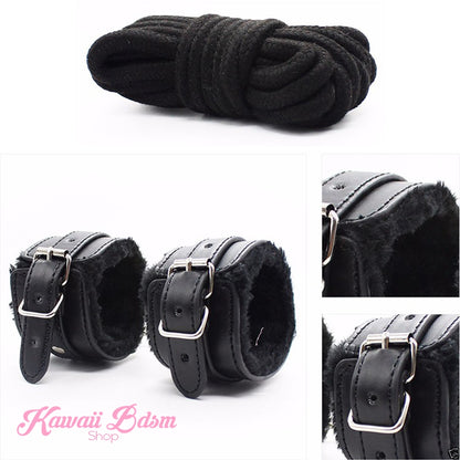 Bdsm kit Set 10 pcs pet bone gag hand cuffs collar leash ankle cuffs whip paddle nipple clamps  feather rope shibari bondage cute pink black red aesthetic ddlg cglg mdlg ddlb mdlb little submissive restraints sex couple by Kawaii BDSM - cute and kinky / Worldwide Free Shipping (11017516999)